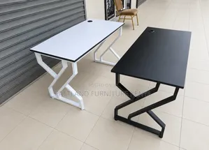 Modern Z-Shaped Computer Desk - Black & White