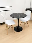 Modern White Marble-Effect Dining Table with Geometric Metal Legs - 1