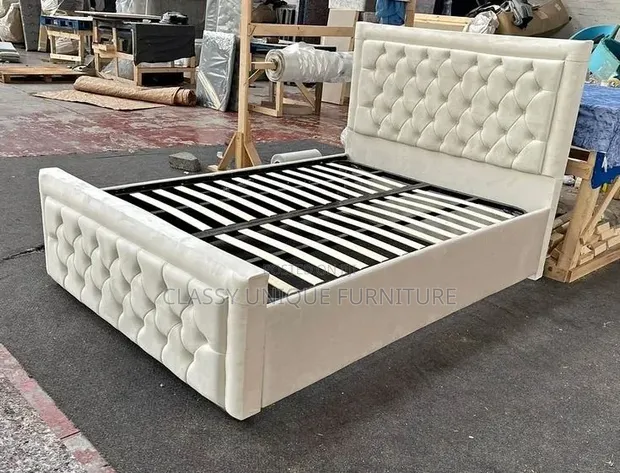 Cream Tufted Queen Bed Frame - 1