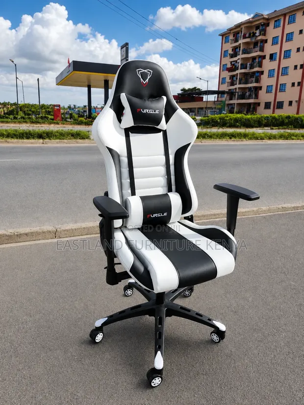 Premium Black and White Racing Gaming Chair with Headrest - 1