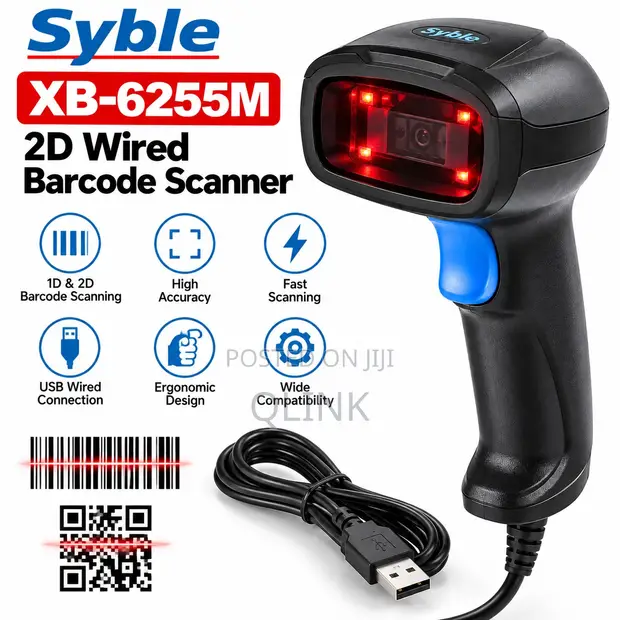 Syble XB-6255M 2D Wired Barcode Scanner - 1