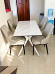 4-Seater Marble Dining Set with Cream Upholstered Chairs - 1