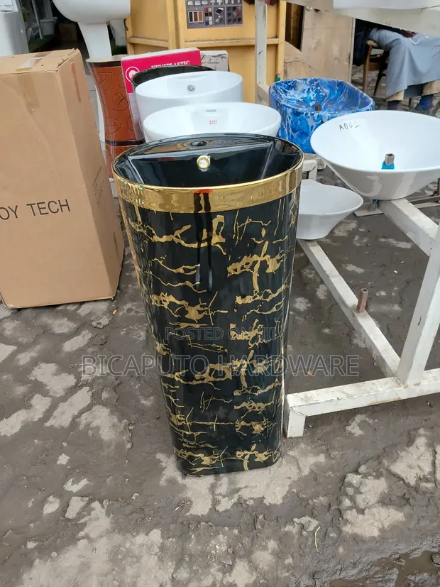 Stand Alone Hand Wash Basin - Black and Gold - 1
