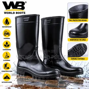 WB World Work Gumboots - Black Waterproof Farm & General Purpose Boots