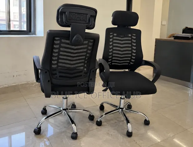 Black Mesh Office Chair with Headrest - 1
