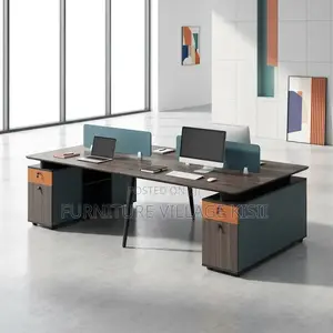 Modern Walnut Workstation ya Watu 4