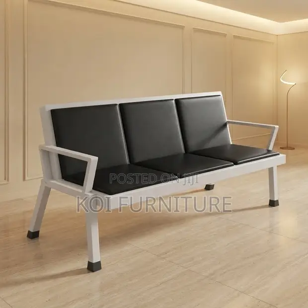 3-Seater Leather Reception Bench - Modern Framed - 1