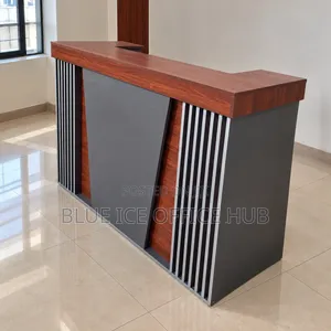 Modern Wooden Reception Desk - Brown & Grey
