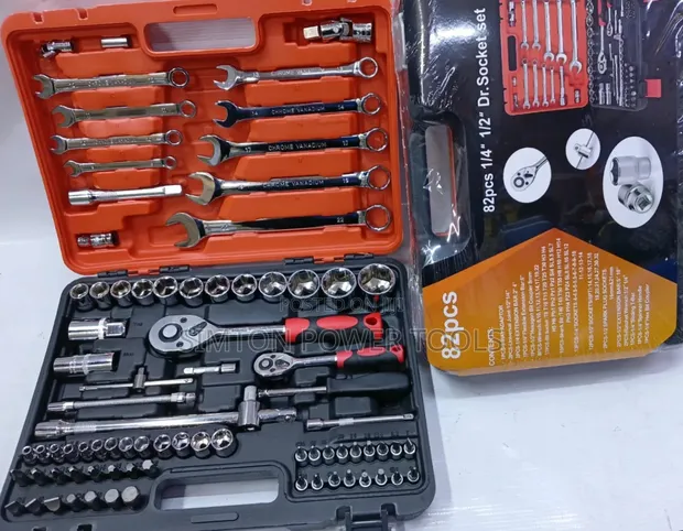 82-Piece 1/4" & 1/2" Drive Socket and Mechanic Tool Set - 1