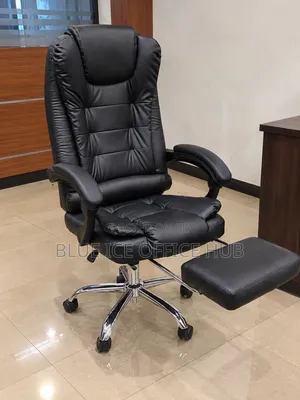 Black Executive Office Chair with Footrest - Reclining