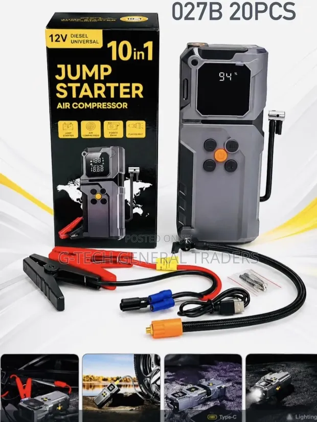 10-in-1 Portable 12V Car Jump Starter & 150PSI Air Compressor - 1