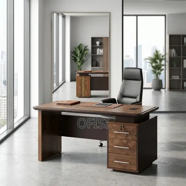 1.2m Office Table with Drawers - Brown - 1