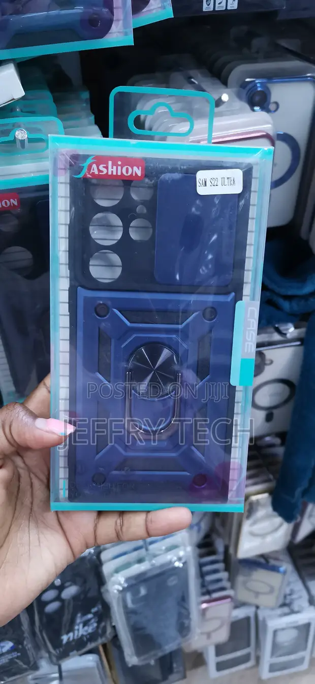 Blue Case with Cover and Ring Holder for Galaxy S22 Ultra - 1