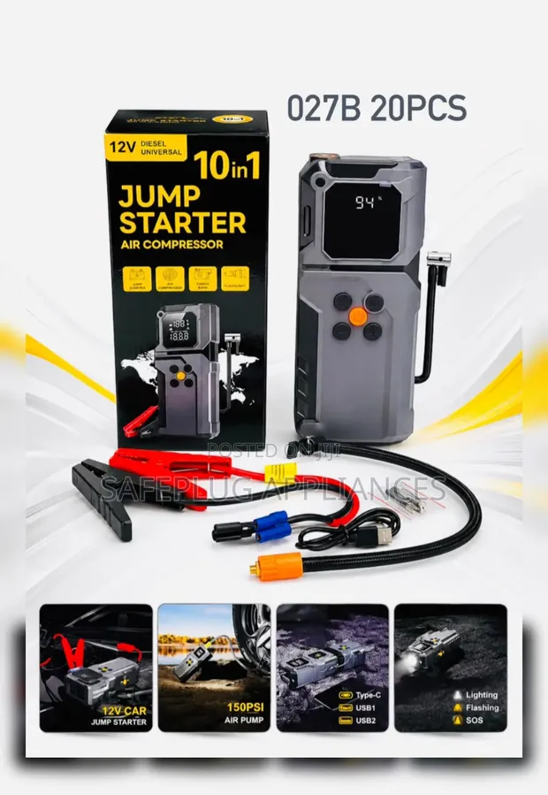 Portable 10-in-1 Vehicle Battery Jump Starter - 1