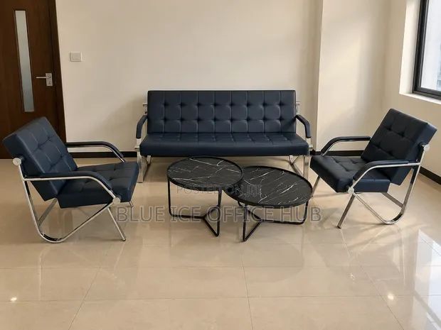 Black Office Sofa Set with Coffee Tables - 1