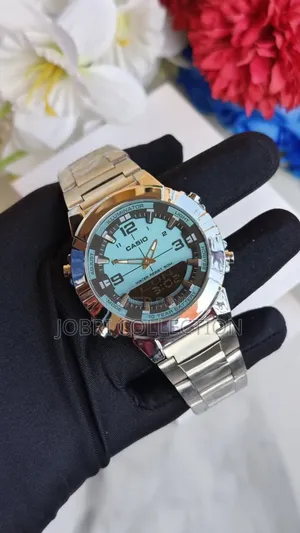 Casio Dual Display Watch - Blue Face, Silver Straps