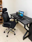 Metallic Table and Adjustable Mesh Headrest Chair - Black - 1
