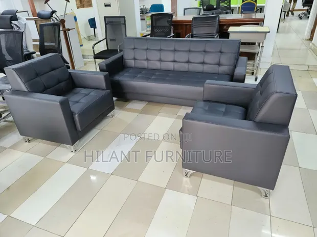 Seti ya Sofa Nyeusi ya Ngozi ya Ofisi ya Viti 5 vya Mtendaji - 1