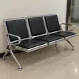 3 Seater Black Leather Office Reception Bench - 2