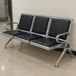 3 Seater Black Leather Office Reception Bench - 4