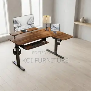 Electric 140cm L-Shape Adjustable Desk - Brown