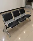 3 Seater Metallic Waiting Bench - Black Leather Office Reception Seats - 5