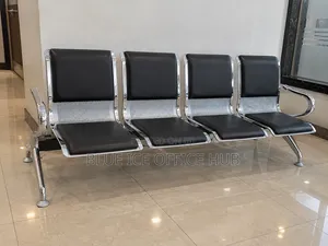 Kiti cha Kusubiri cha Seaters 4 - Kiti cha Mapokezi cha Ngozi Nyeusi ya Metali