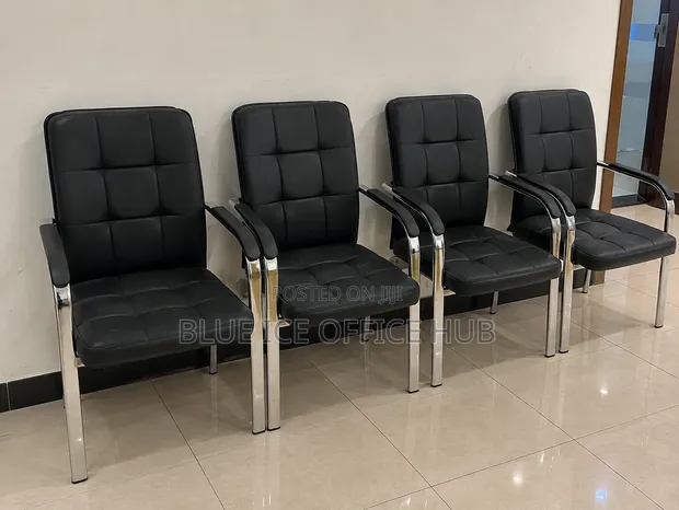 Black Leather Visitor Chair - Office Reception & Meeting - 1