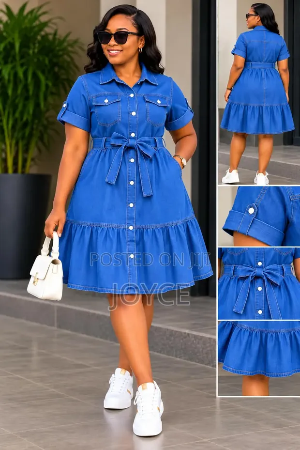 Denim Shift Dress yenye Vitambaa vya Kufungulia - 1