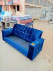 Ideal 3 Seater Blue Sofa with Cup Holders - 2