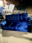 Ideal 3 Seater Blue Sofa with Cup Holders - 3