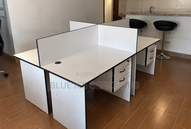 White Office Workstation with Partitions and Drawers - 1