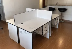 White Office Workstation with Partitions and Drawers