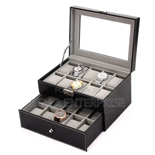 20 Slot Leather Watch Organizer with Lockable Key - 1