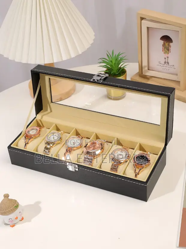 6 Slot Leather Watch Organizer with Lock - 1