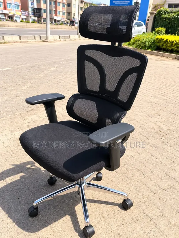 High Back Office Chair with Headrest - Black - 1
