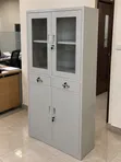 Metallic Office Cabinet with Glass Doors & Drawers - White - 2