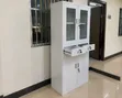 Metallic Office Cabinet with Glass Doors & Drawers - White - 4