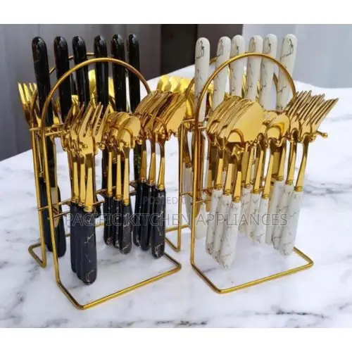 24pcs Gold Cutlery Set with Holder - 1