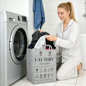 Collapsible Laundry Hamper Basket with Leather Handles