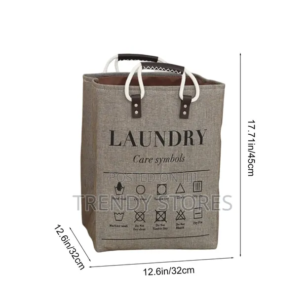 Foldable Laundry Bin with Leather Handles - 1