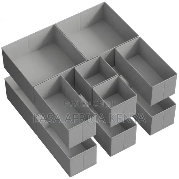 Drawer Organiser Set of 12 - Foldable Fabric Storage Boxes, Grey - 1