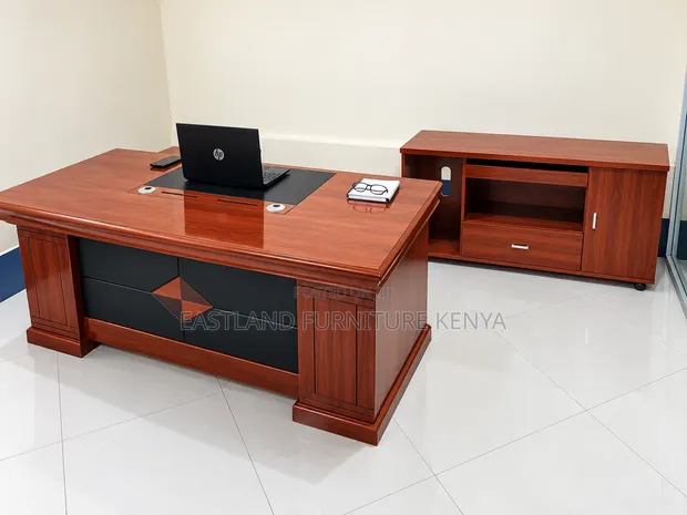 Premium Mahogany Executive Office Desk with Credenza - 1