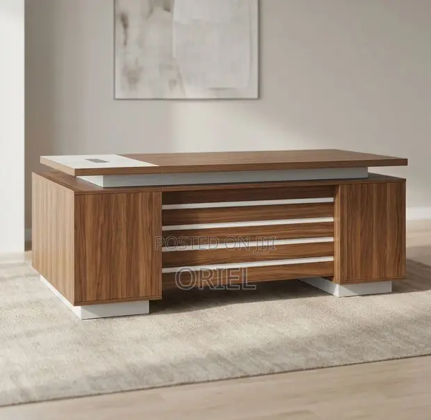 2M Straight Executive Desk with Drawers - Black - 1