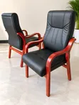 Premium Black Leather Executive Visitor Chair with Wooden Frame - 1