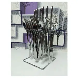 24-Piece Stainless Steel Cutlery Set with Stand - Silver