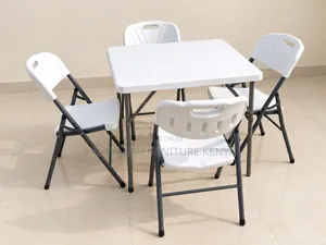 Set ya Meza Nyeupe ya Kisasa na Viti 4 vya Kukunja