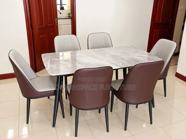 Brown Marble Top Dining Set (6 Seater) - 1