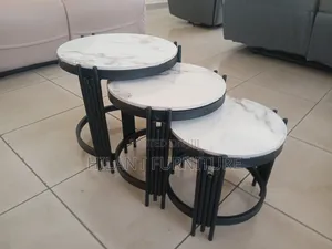3-in-1 Round Marble Nesting Stools with Black Metallic Stands