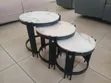 3-in-1 Round Marble Nesting Stools with Black Metallic Stands - 1